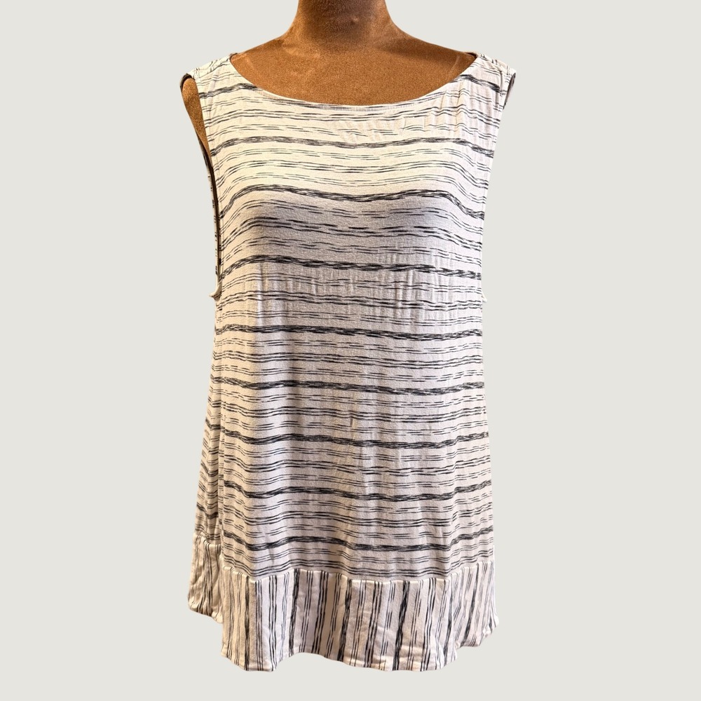 J. Jill Wearever Tank Top Womens M White Black Striped Sleeveless Boho-Chic